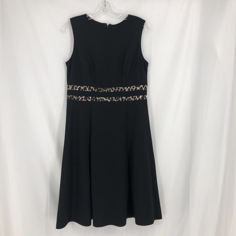 Liz Claiborne Size 8 Black Sleeveless Dress With Cheetah Accents